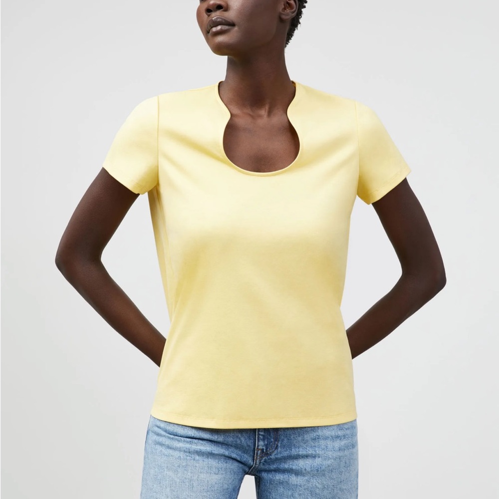 LAFAYETTE 148 PLUS-SIZE EDEN SCOOP NECK TEE IN SUNGLOW